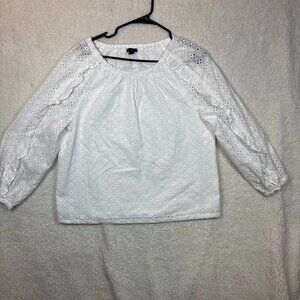 Womens Ann Taylor White Eyelet Long-Sleeve Blouse Medium